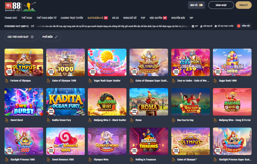 các tựa game slots M88