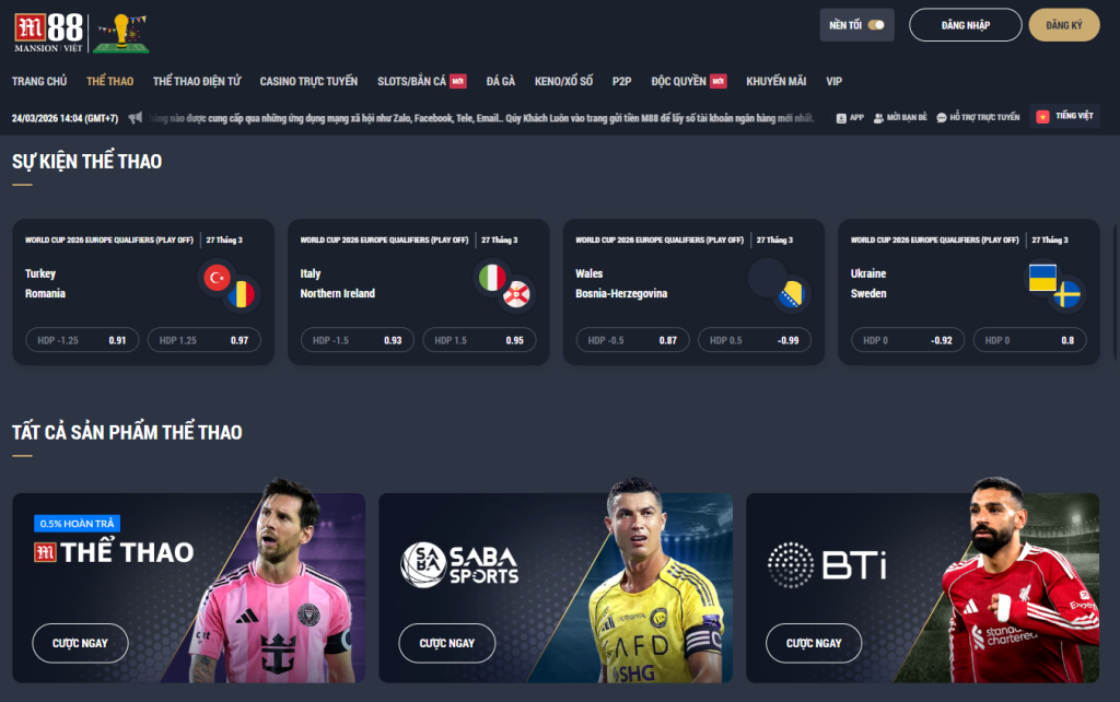sảnh cược M88 thể thao